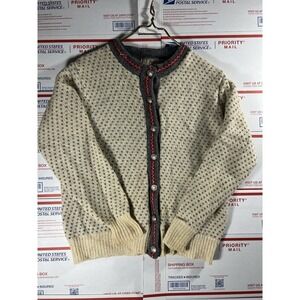 Vintage LL Bean 70s Cardigan Sweater Womens Large Wool Nordic Buttons USA Made